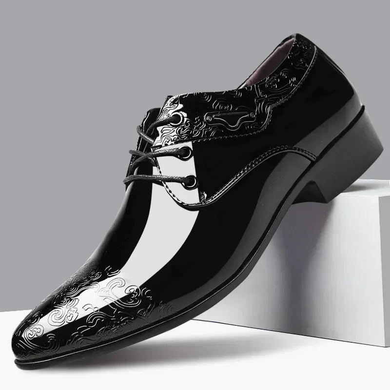 TBS Company Noir Luxe – Patent Leather Slip-On Oxfords